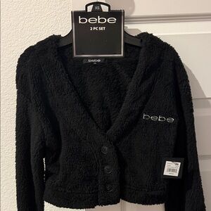 Bebe Black fuzzy fleece 2 pc set